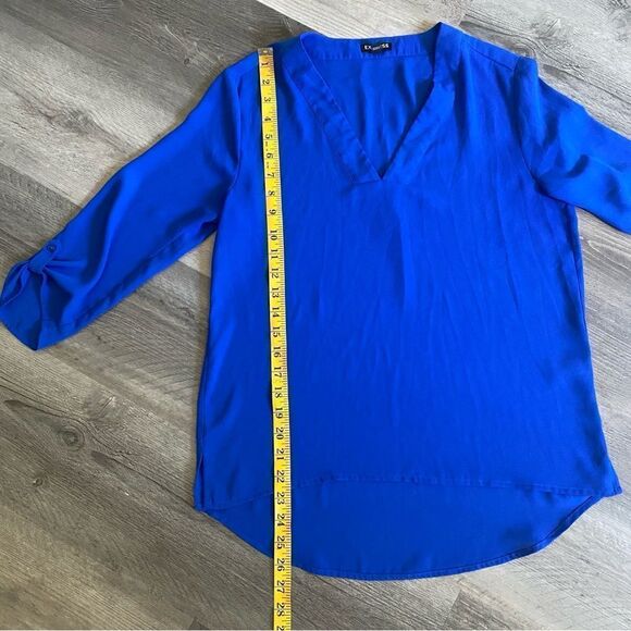 Express Blouse Top XS Cobalt Blue Chiffon Light Flowy - Picture 8 of 13